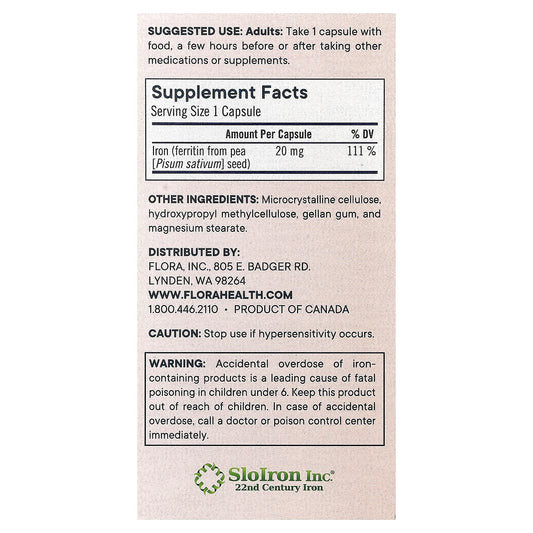 Flora, Ferritin +®, 30 Delayed-Release Vegan Capsules (20 mg per Capsule)