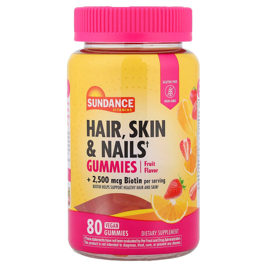 Sundance Vitamins, Hair, Skin & Nails Gummies, Fruit, 80 Vegan Gummies