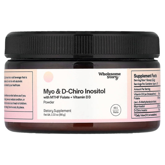 Wholesome Story, Myo & D-Chiro Inositol with MTHF Folate + Vitamin D3 Powder, 66 g (2.33 oz)
