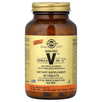 Solgar, Formula V, VM-75, Multiple Vitamins With Chelated Minerals, Iron-Free, 90 Tablets
