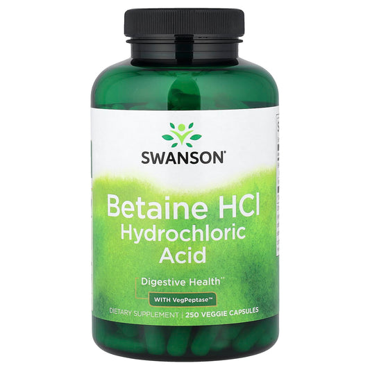 Swanson Vitamins, Betaine HCl Hydrochloric Acid with VegPeptase™, 250 Veggie Capsules