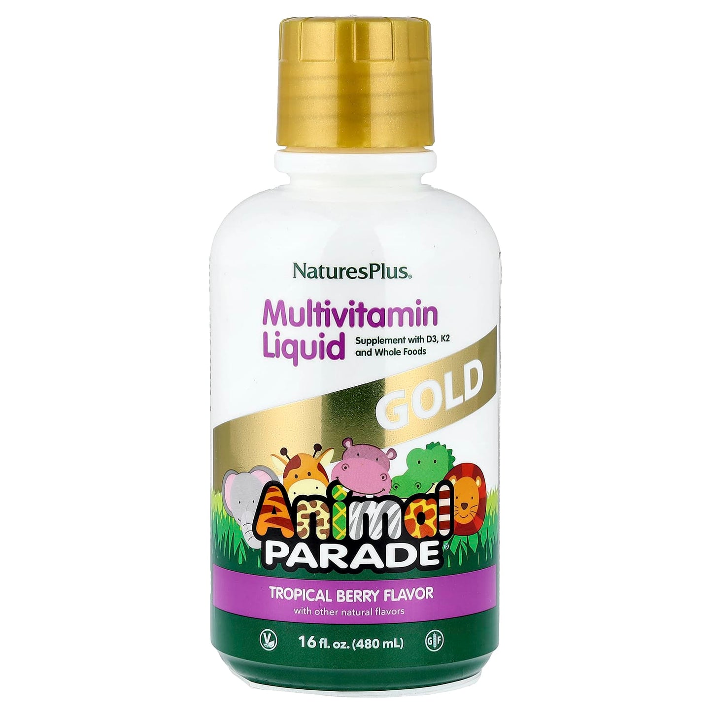 NaturesPlus, Animal Parade® Gold, Multivitamin Liquid, Tropical Berry, 16 fl oz (480 ml)