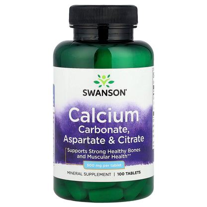 Swanson Vitamins Calcium Carbonate, Aspartate & Citrate 500 mg 100 Tabs
