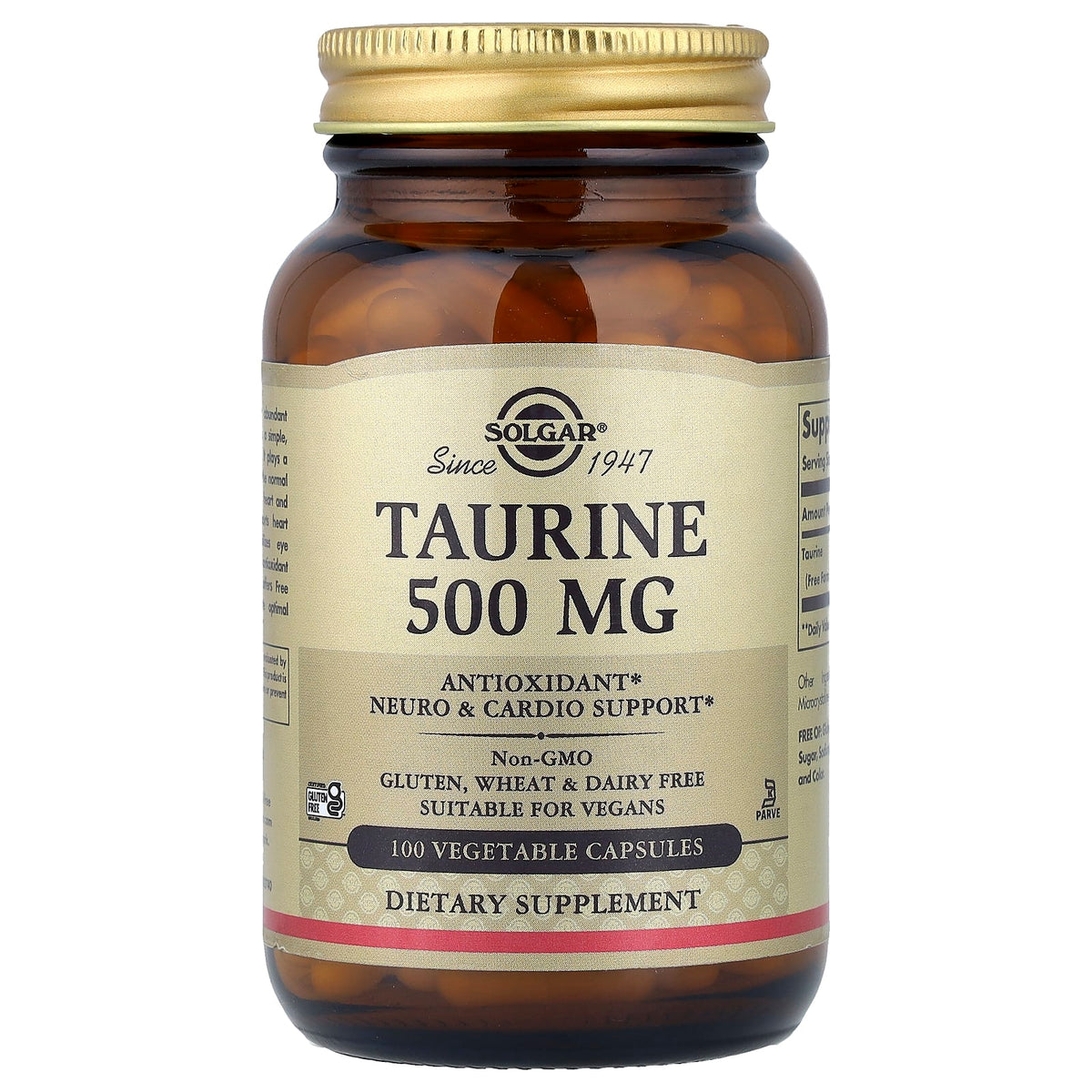 Solgar Taurine 500 mg 100 Vegetable Capsules