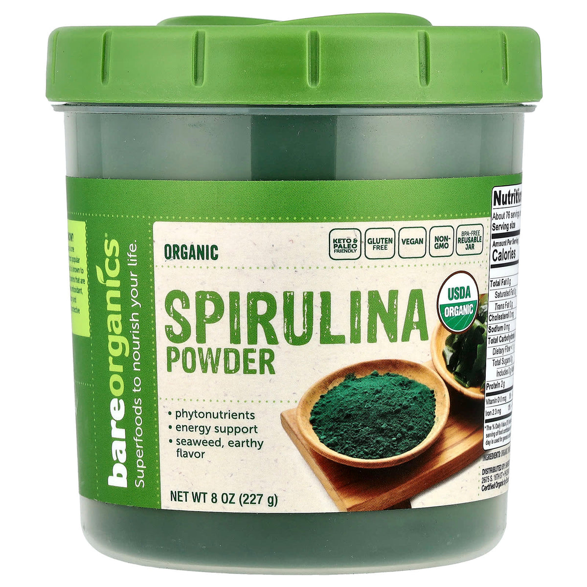BareOrganics Spirulina 8 oz (227 g)
