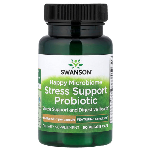 Swanson Vitamins, Happy Microbiome Stress Support Probiotic, 3 Billion CFU, 60 Veggie Caps