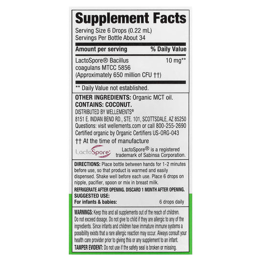 Wellements, Organic Probiotic Drops, Newborn+, 0.25 fl oz (7.5 ml)
