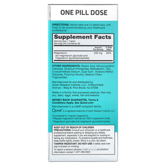 Qunol, Ultra Magnesium Glycinate Complex, 250 mg, 60 Coated Tablets