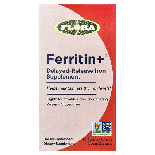 Flora, Ferritin +®, 30 Delayed-Release Vegan Capsules (20 mg per Capsule)