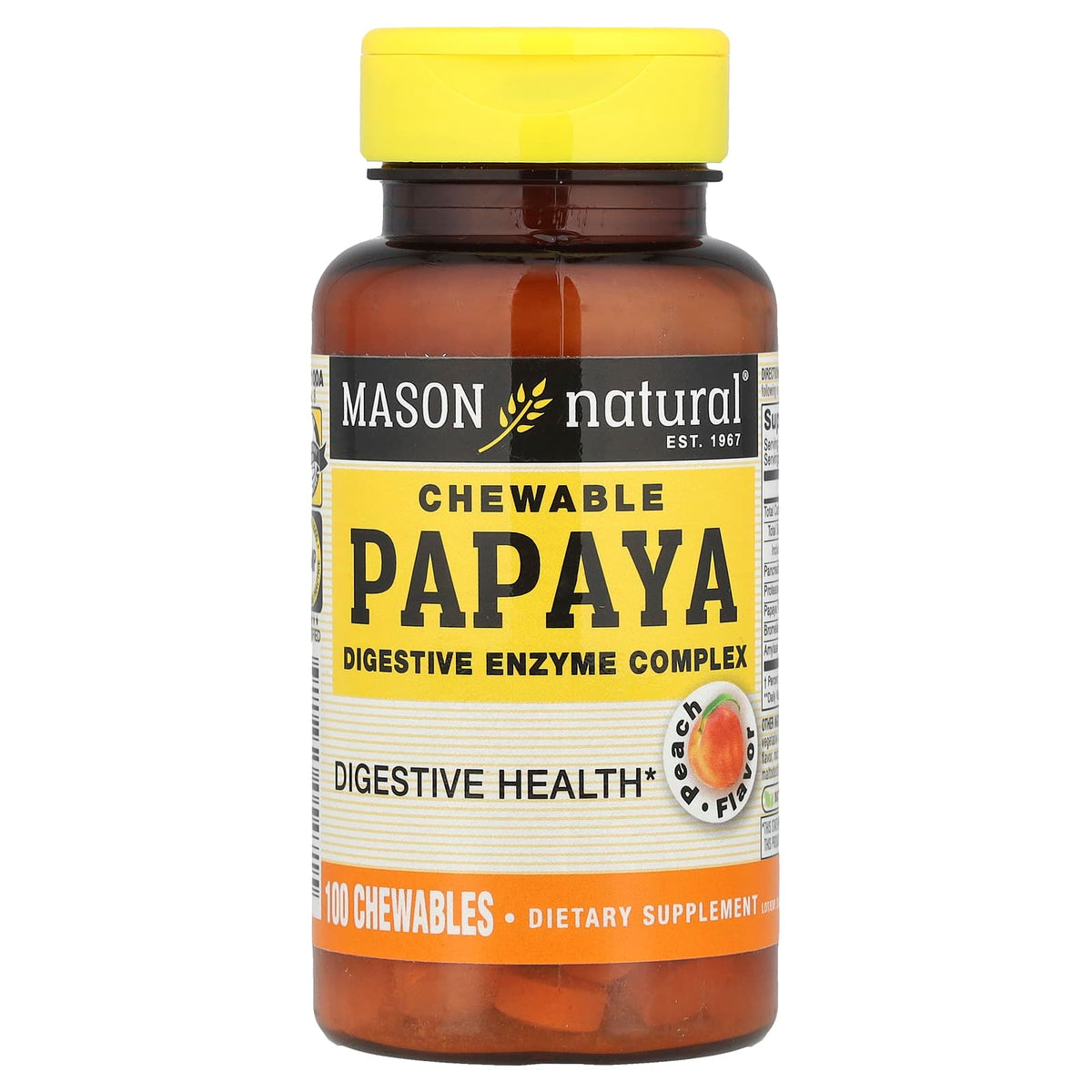 Mason Natural Chewable Papaya, Digestive Enzyme Complex, Peach 100 Chewables