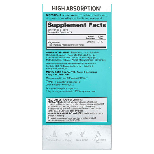 Qunol, Magnesium Glycinate, 150 Coated Tablets (150 mg per Tablet)