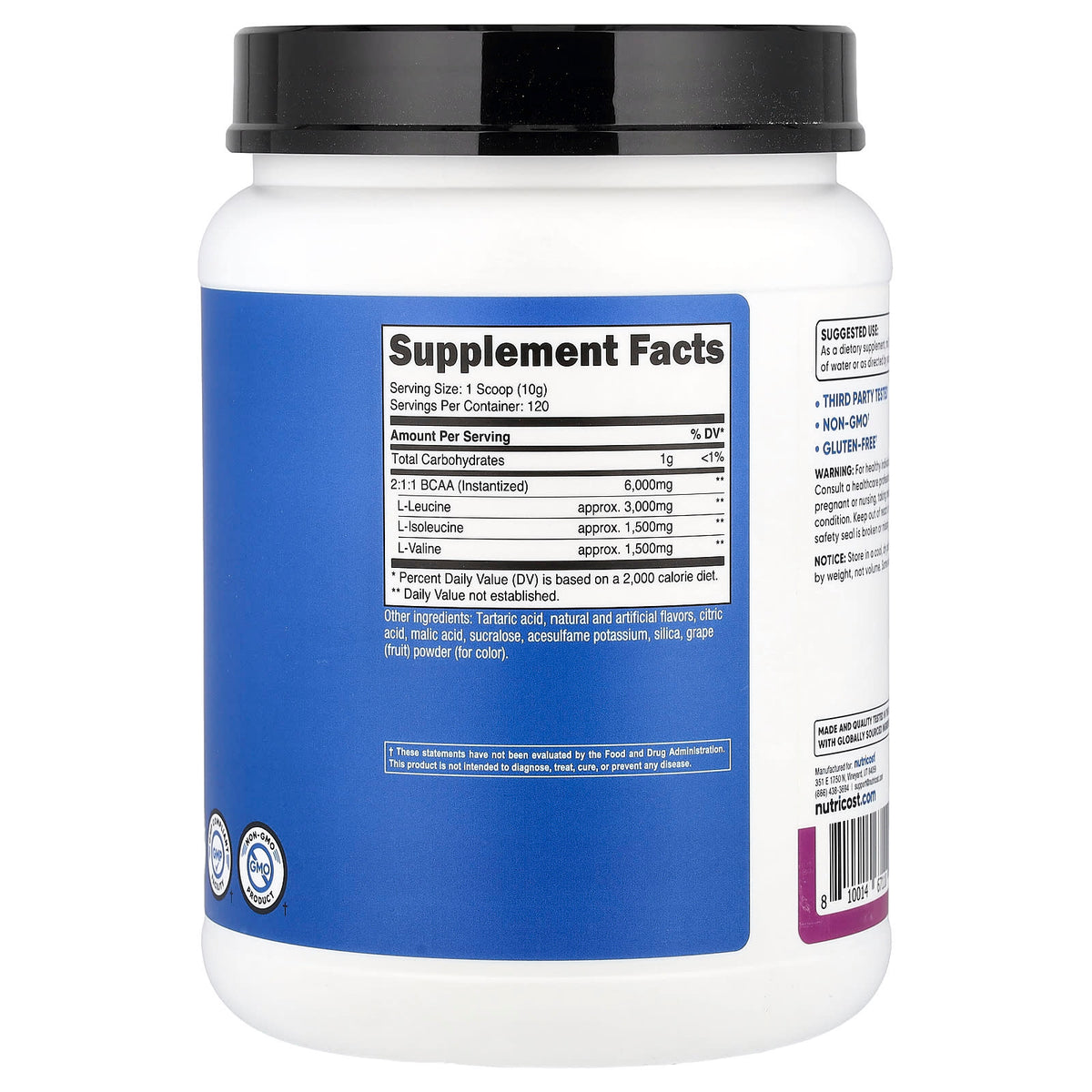 Nutricost, Performance, BCAA, Grape, 2.6 lb (1,176 g)