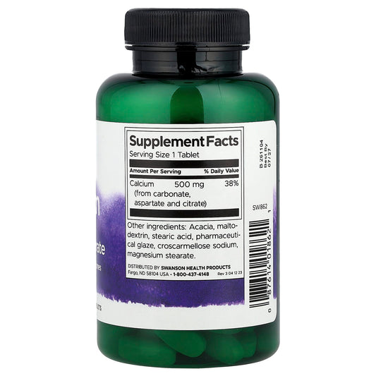 Swanson Vitamins Calcium Carbonate, Aspartate & Citrate 500 mg 100 Tabs
