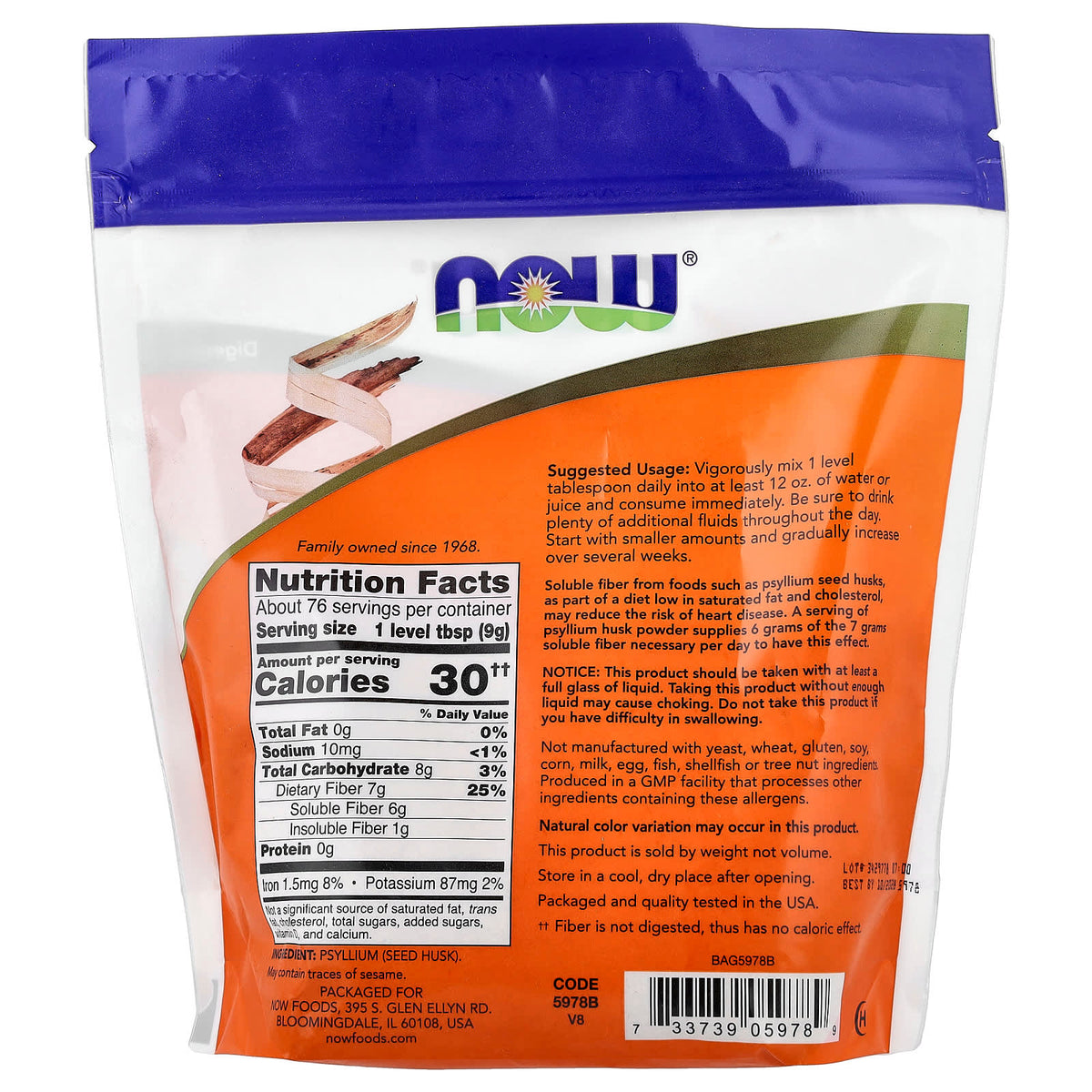 NOW Foods Psyllium Husk Powder 680 g