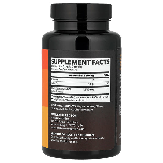 Havasu Nutrition, Black Cumin Seed Oil, Cold Pressed Oil, 90 Liquid Capsules (500 mg per Capsule)