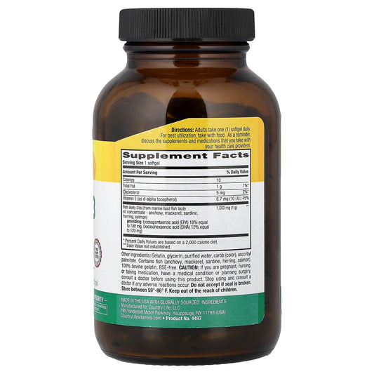 Country Life, Natural Omega-3, 100 capsules