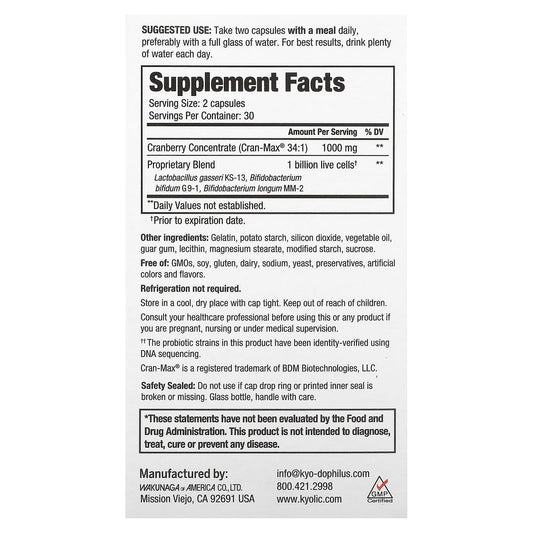 Kyolic, Kyo-Dophilus, Cran+ Probiotic, 60 Capsules