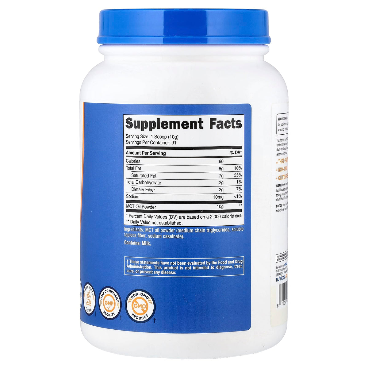 Nutricost, MCT Oil Powder, Unflavoured, 32.4 oz (907 g)