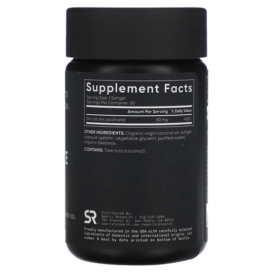 Sports Research Zinc Picolinate 50 mg 60 Softgels