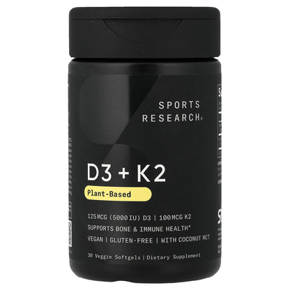 Sports Research D3 + K2, Plant-Based 30 Softgels