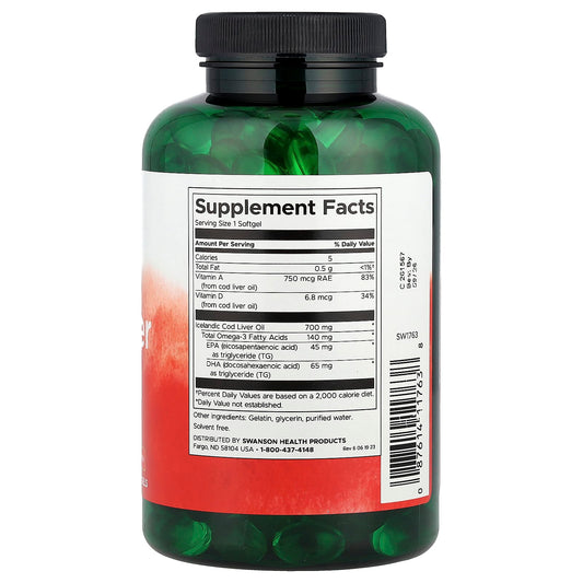 Swanson Vitamins, Cod Liver Oil, 250 Softgels