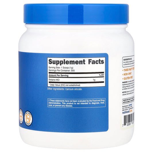 Nutricost, Betaine HCl, Unflavoured, 18.1 oz (507 g)