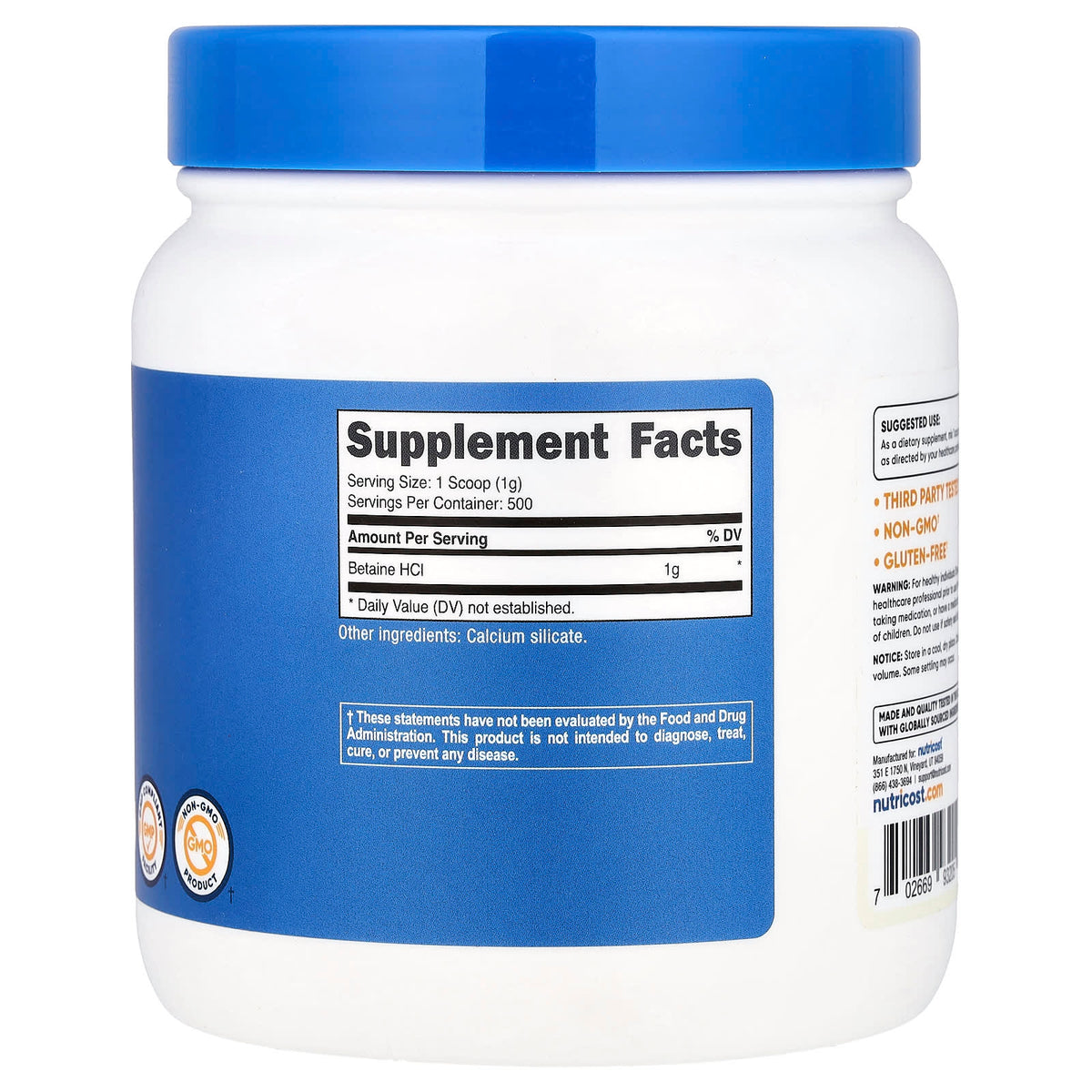 Nutricost Betaine HCl Unflavoured 18.1 oz (507 g)