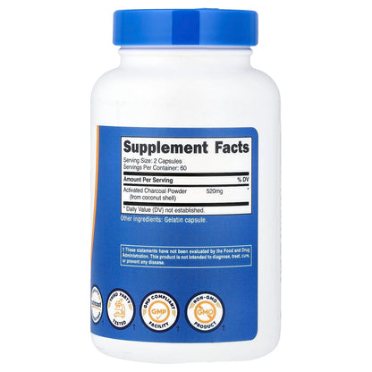 Nutricost, Activated Charcoal, 120 Capsules (260 mg per Capsule)