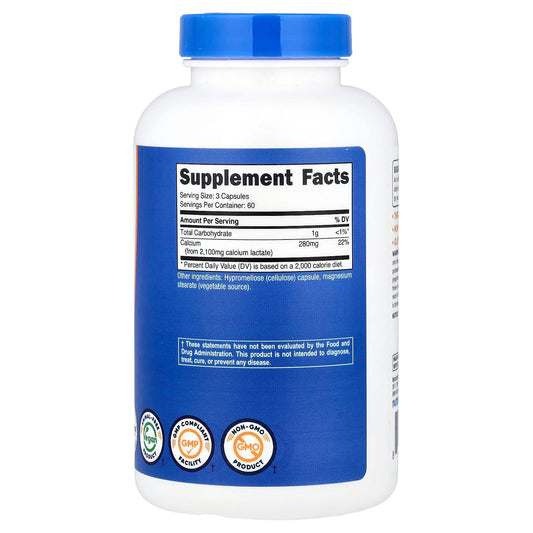 Nutricost, Calcium Lactate, 180 Capsules (700 mg per Capsule)