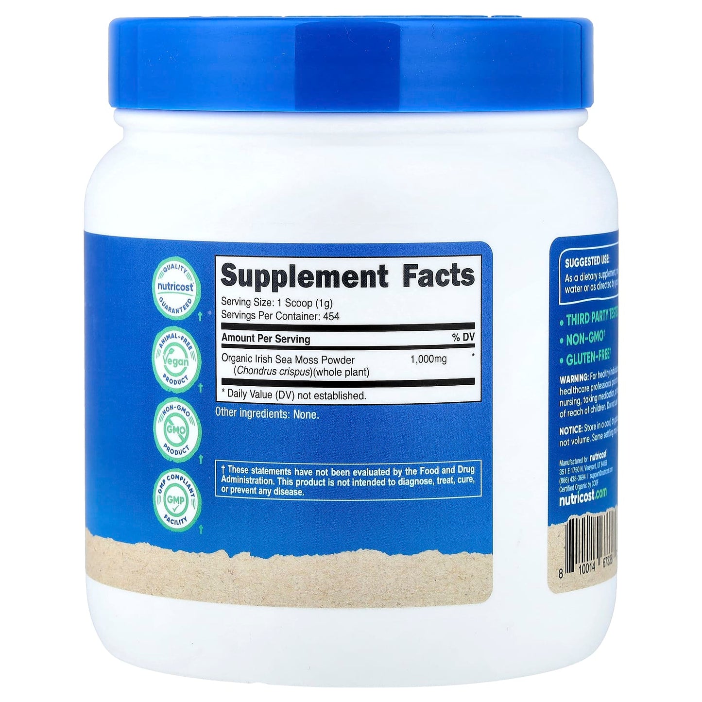 Nutricost, Organic Irish Sea Moss Powder, Unflavoured, 454 g (16 oz)