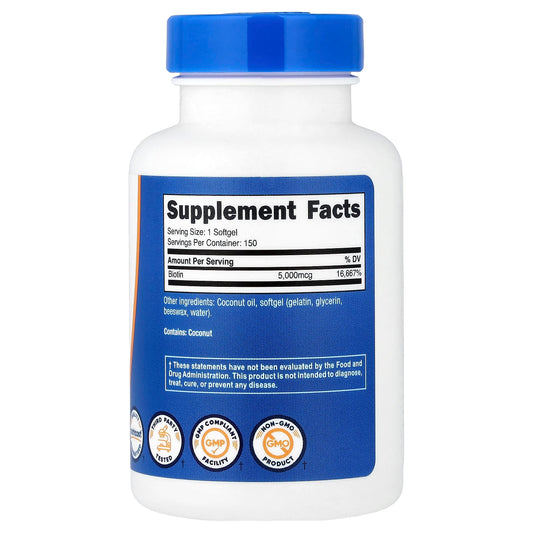 Nutricost, Biotin, 5,000 mcg, 150 Softgels