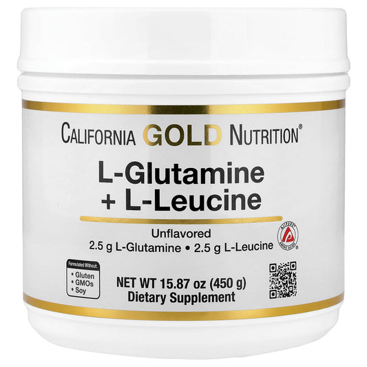California Gold Nutrition, L-Glutamine + L-Leucine, Unflavoured, 15.87 oz (450 g)
