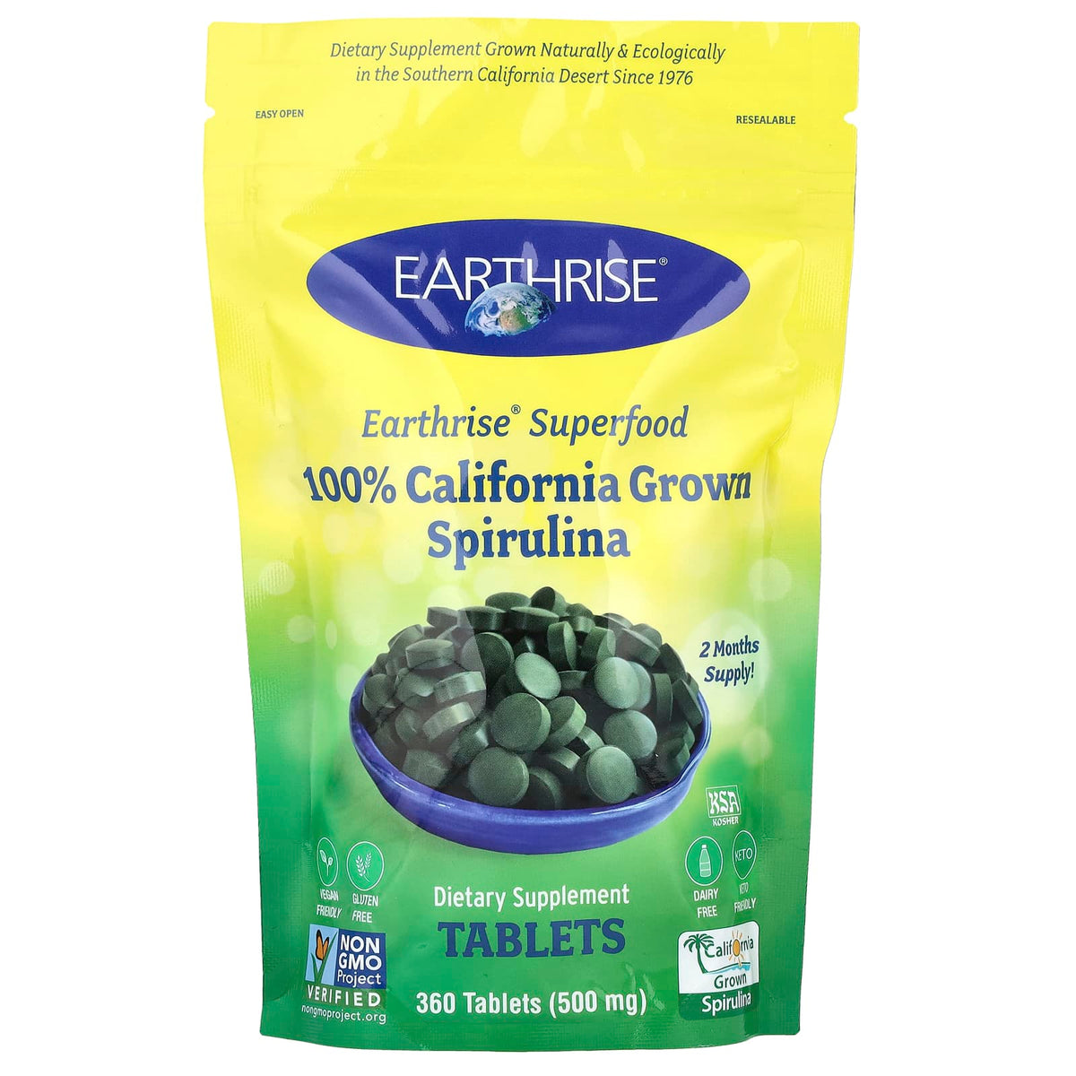 Earthrise 100% California Grown Spirulina 500 mg 360 Tabs
