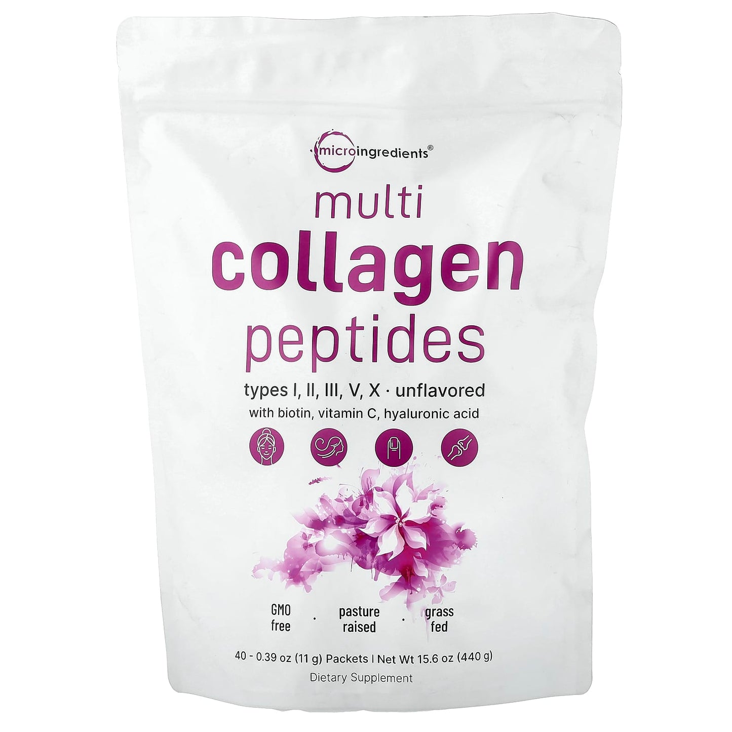 Micro Ingredients, Multi Collagen Peptides, Unflavoured, 40 Packets, 0.39 oz (11 g) Each