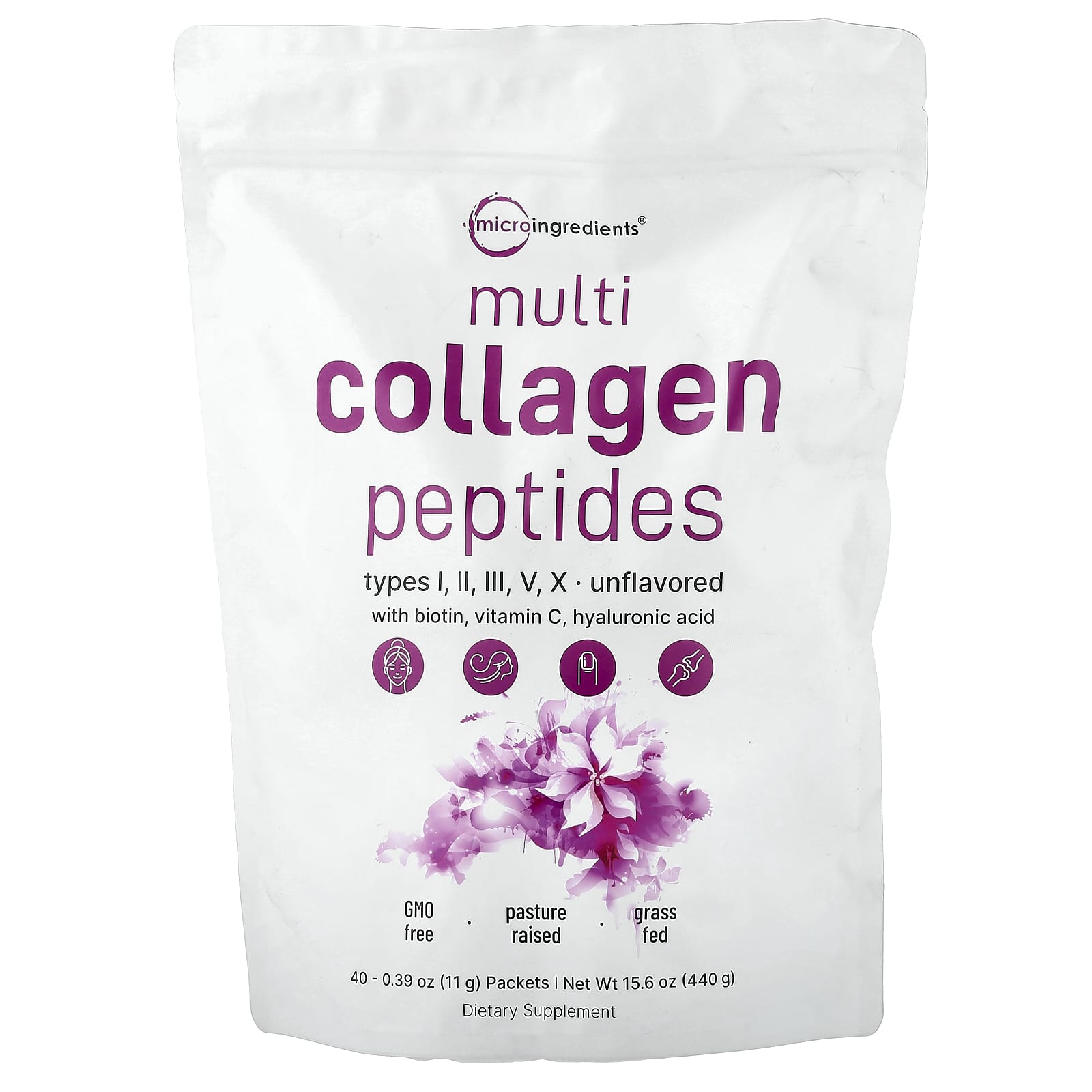 Micro Ingredients, Multi Collagen Peptides, Unflavoured, 40 Packets, 0.39 oz (11 g) Each