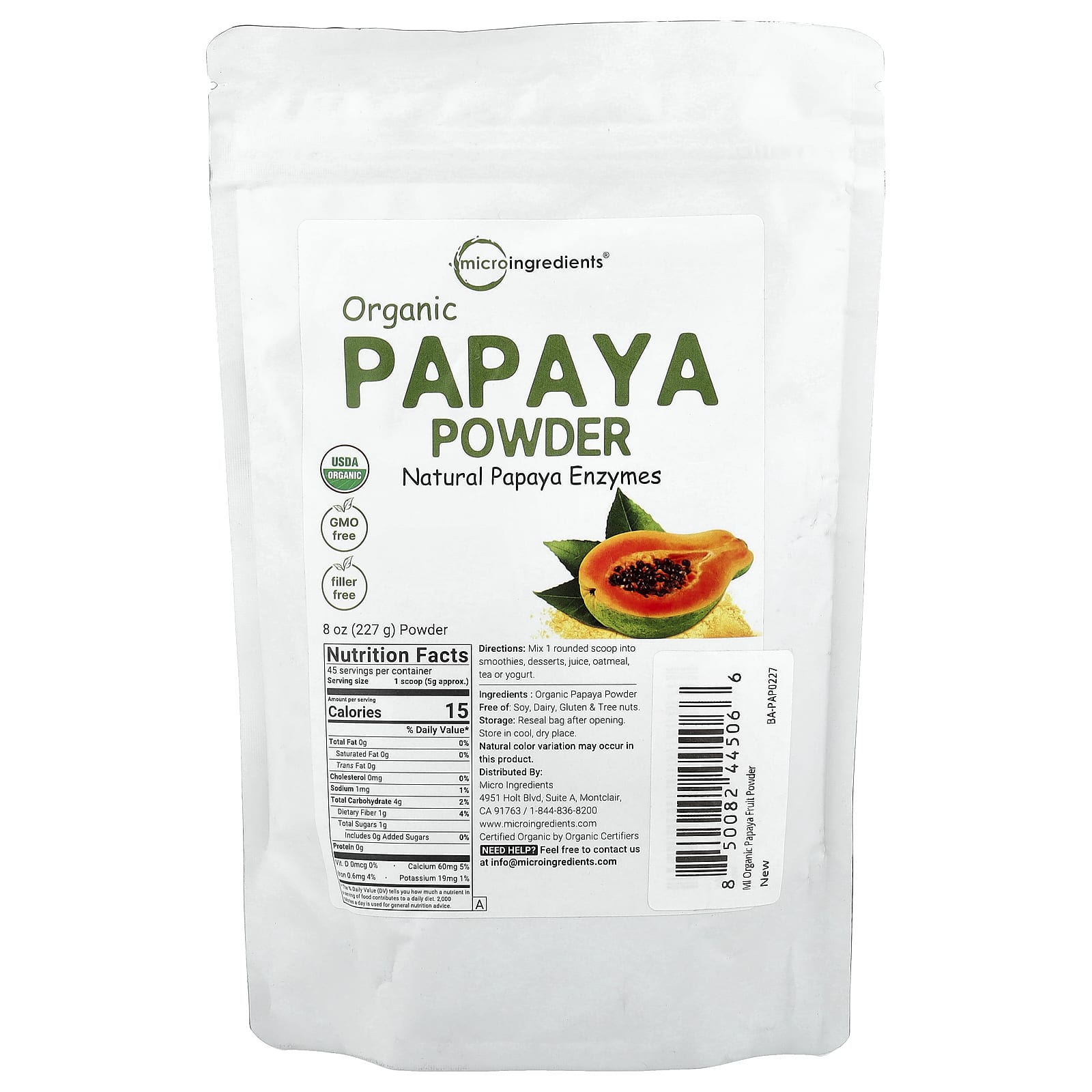 Micro Ingredients, Organic Papaya Powder, 227 g (8 oz)