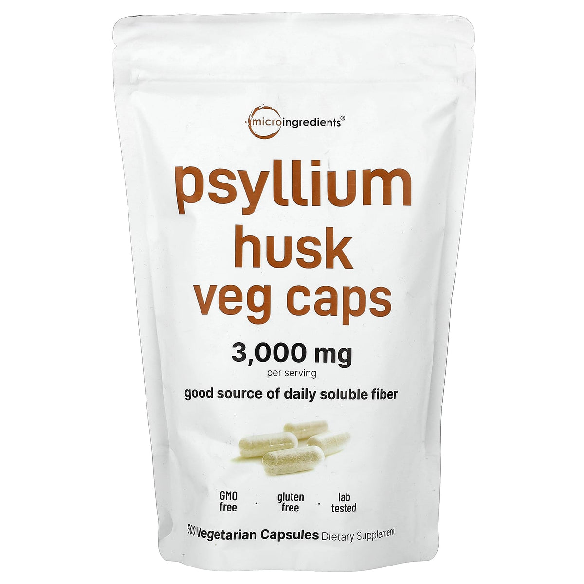 Micro Ingredients Psyllium Husk Veg Caps 500 Vegetarian Capsules