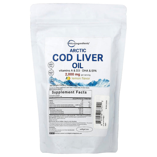 Micro Ingredients, Arctic Cod Liver Oil, Lemon, 360 Capsules (666 mg per Capsule)