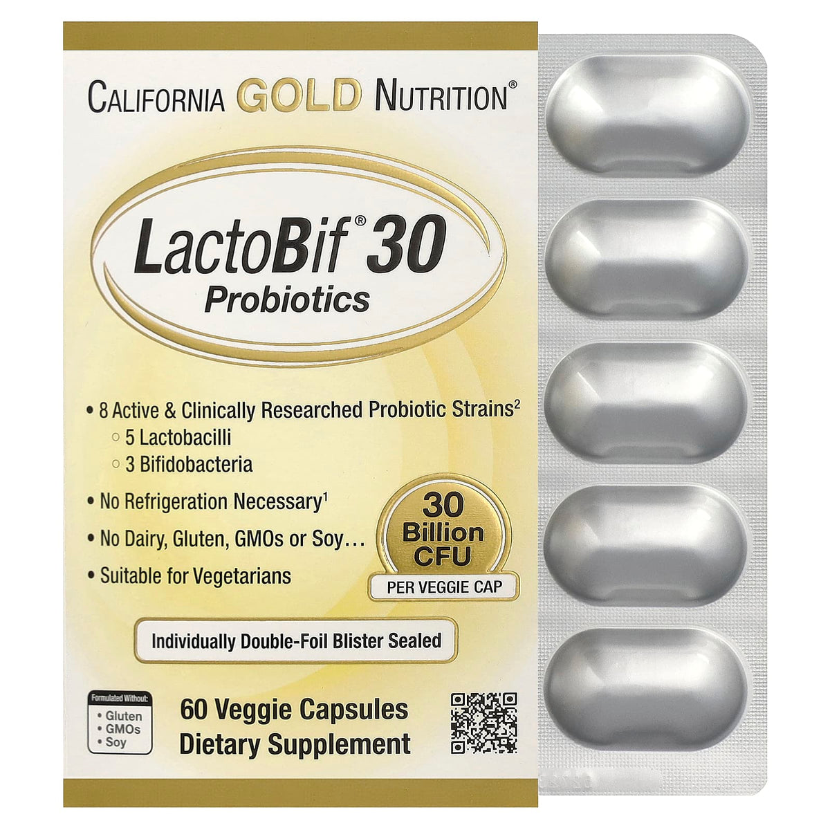 California Gold Nutrition, LactoBif Probiotics, 30 Billion CFU, 60 Veggie Caps