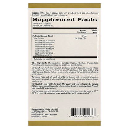 California Gold Nutrition, LactoBif Probiotics, 30 Billion CFU, 60 Veggie Caps