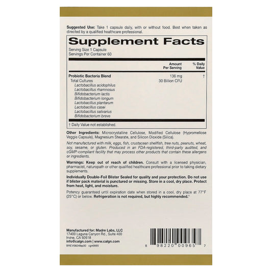 California Gold Nutrition, LactoBif Probiotics, 30 Billion CFU, 60 Veggie Caps