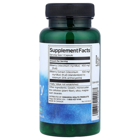 Swanson Vitamins, Bilberry, Extra Strength, Standardised, 60 Capsules