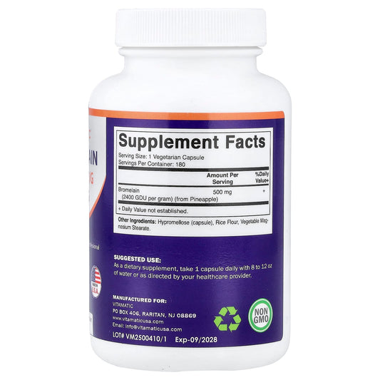Vitamatic, Bromelain, 500 mg, 180 Vegetarian Capsules