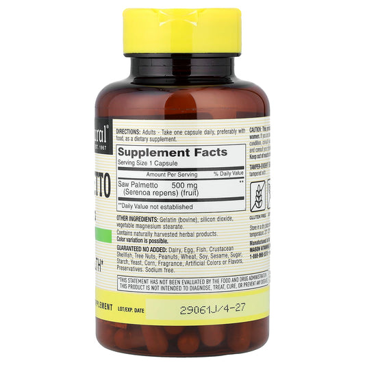 Mason Natural, Whole Herb Saw Palmetto, 500 mg, 90 Capsules