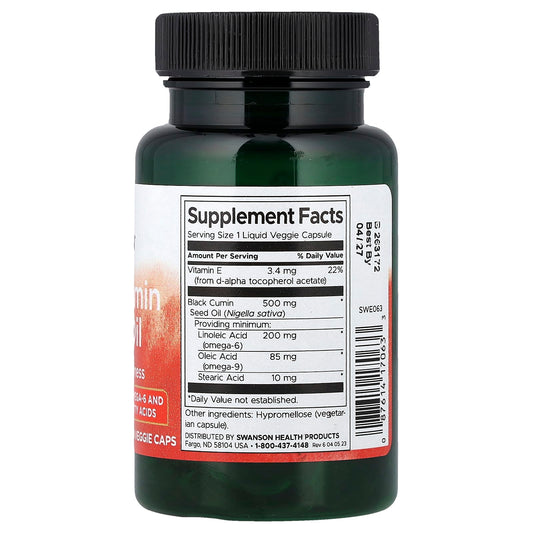 Swanson Vitamins, Black Cumin Seed Oil, 60 Liquid Vegetable Capsules