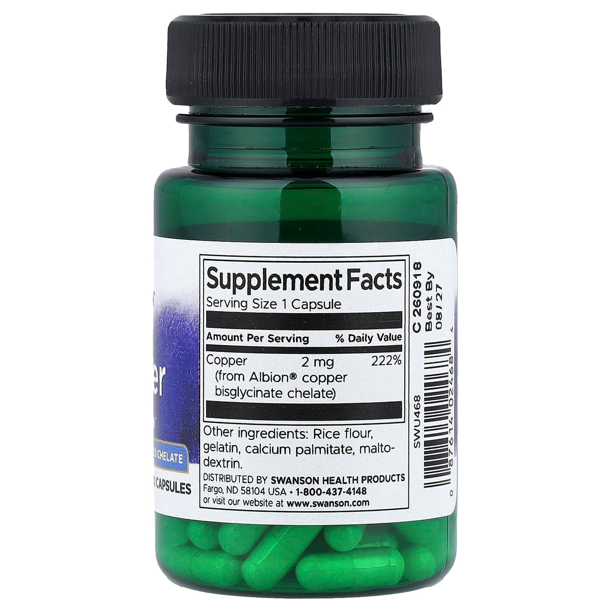 Swanson Copper 2 mg 60 Caps Bone Immune Health