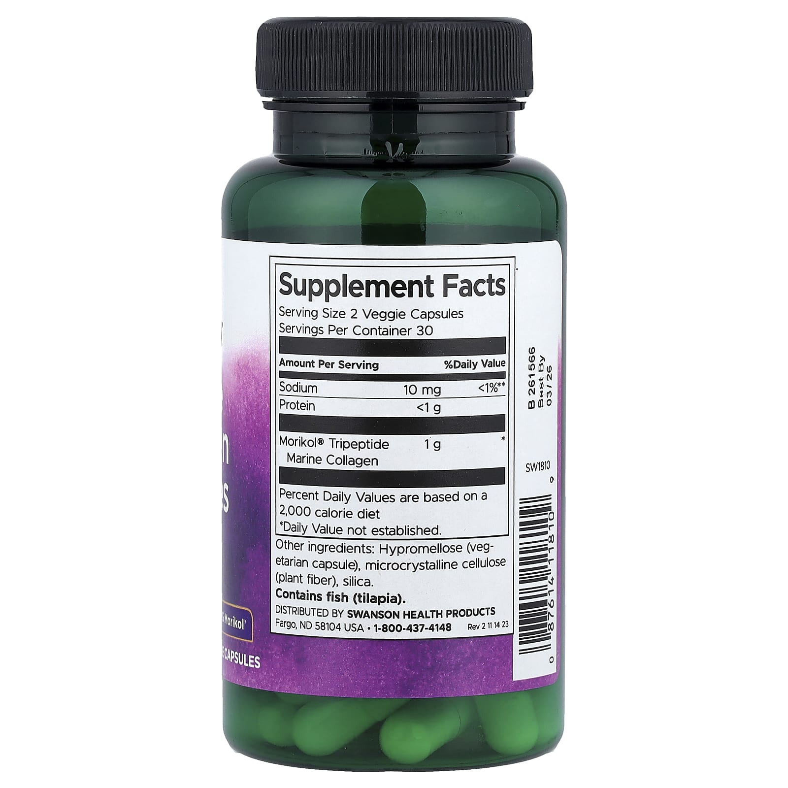 Swanson Vitamins, Marine Collagen Peptides Type 1, 500 mg, 60 Veg Capsules