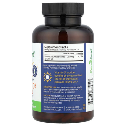 Forest Leaf Vitamin D3 50,000 IU 120 Veg Caps