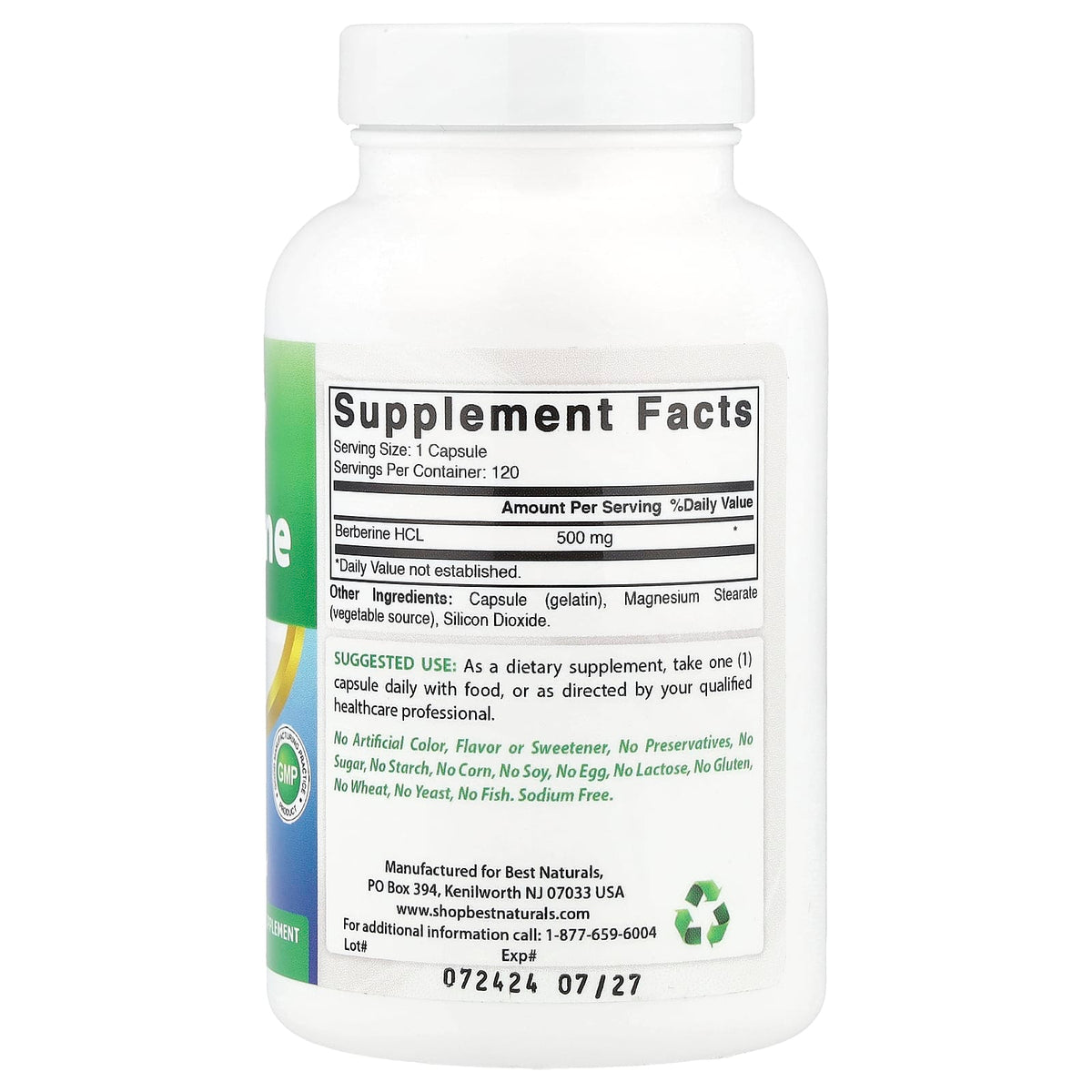 Best Naturals Berberine 500 mg 120 Caps
