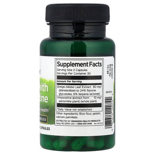 Swanson Vitamins, Ginkgo with Vinpocetine, Standardised, 60 Capsules